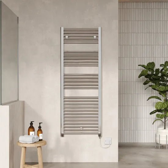 Nuie Chrome Vertical Electric Heated Towel Rail - 1375mm x 480mm - Trusted Building Supplies