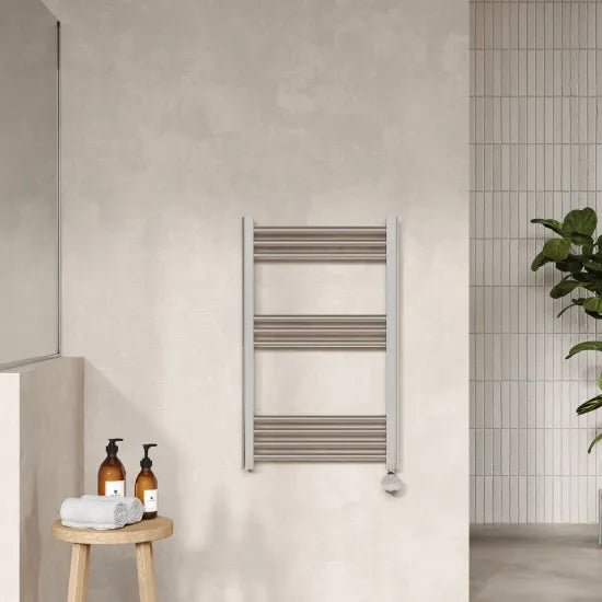 Nuie Chrome Vertical Electric Heated Towel Rail - 800mm x 500mm - Trusted Building Supplies