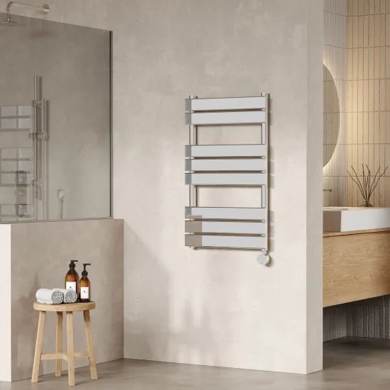 Nuie Chrome Vertical Electric Heated Towel Rail - 840mm x 500mm - Trusted Building Supplies