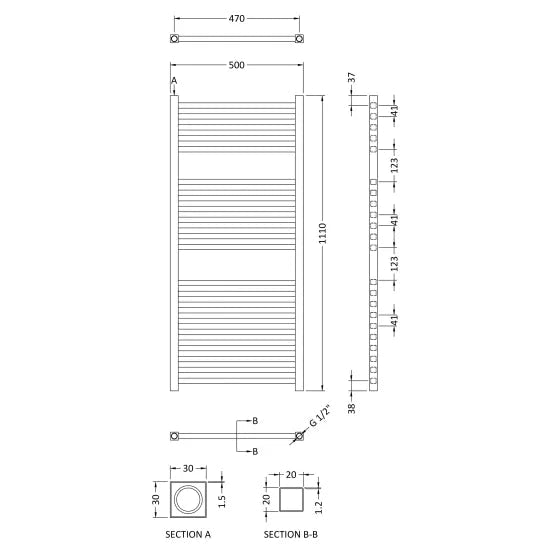 Nuie Eton Anthracite Vertical Electric Heated Towel Rail - 1100mm x 500mm - Trusted Building Supplies