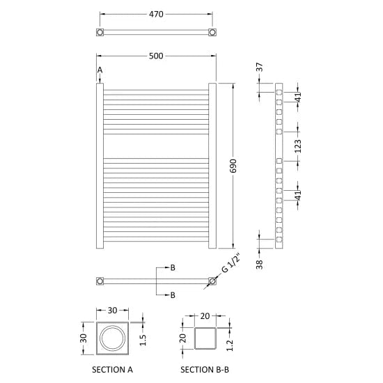 Nuie Eton Chrome Vertical Single Panel Radiator - 690mm x 500mm - Trusted Building Supplies