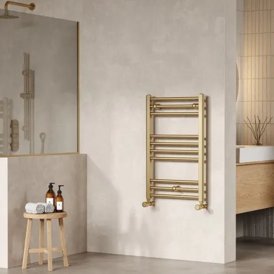 Nuie Lorica Brushed Brass Vertical Single Panel Radiator - 800mm x 500mm - Trusted Building Supplies