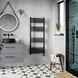 Nuie Matt Black Vertical Electric Heated Towel Rail - 1200mm x 500mm - Trusted Building Supplies