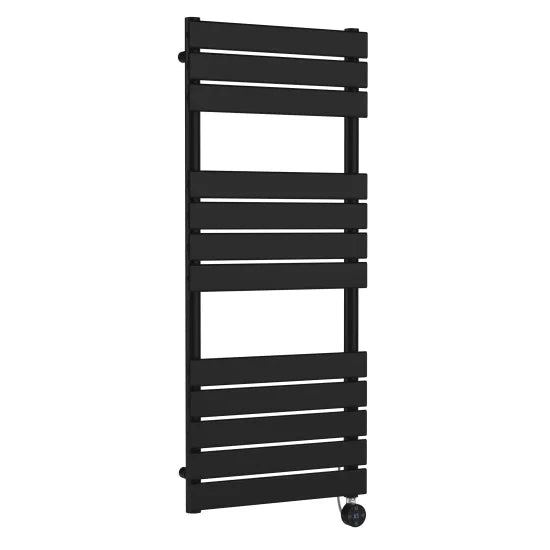 Nuie Matt Black Vertical Electric Heated Towel Rail - 1213mm x 500mm - Trusted Building Supplies