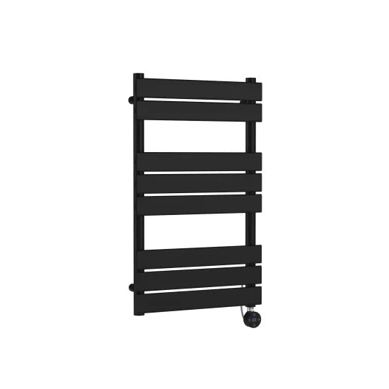 Nuie Matt Black Vertical Electric Heated Towel Rail - 840mm x 500mm - Trusted Building Supplies