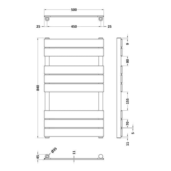 Nuie Piazza Anthracite Vertical Heated Towel Rail - 840mm x 500mm - Trusted Building Supplies