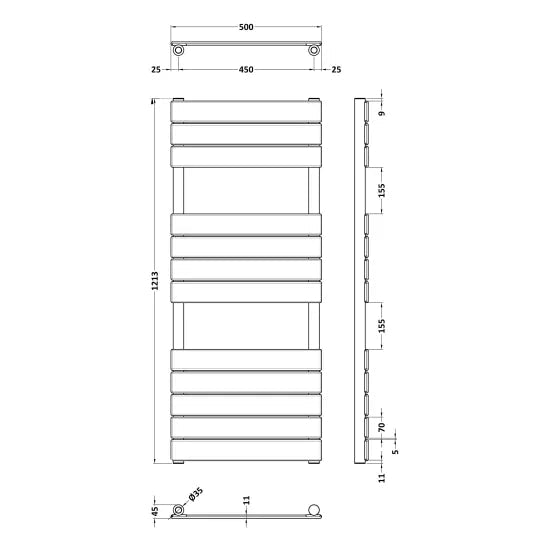 Nuie Piazza Brushed Brass Horizontal Heated Towel Rail - 1213mm x 500mm - Trusted Building Supplies
