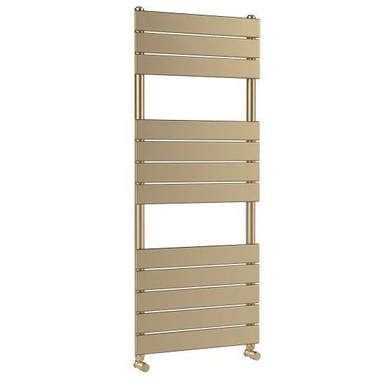 Nuie Piazza Brushed Brass Horizontal Heated Towel Rail - 1213mm x 500mm - Trusted Building Supplies