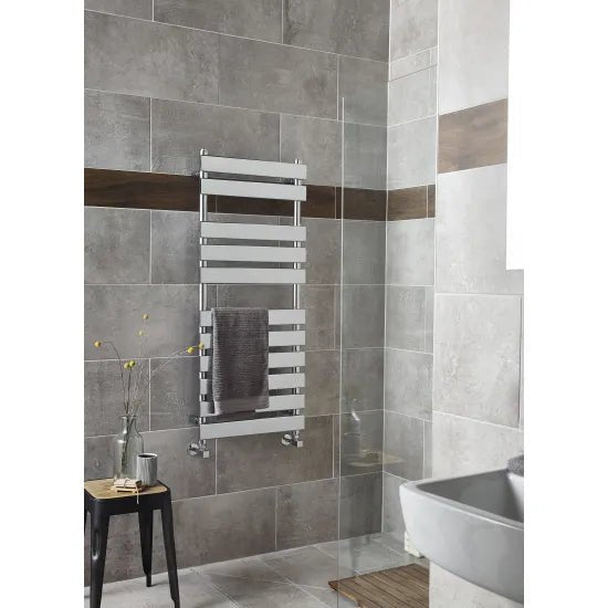 Nuie Piazza Chrome Horizontal Heated Towel Rail - 1200mm x 500mm - Trusted Building Supplies