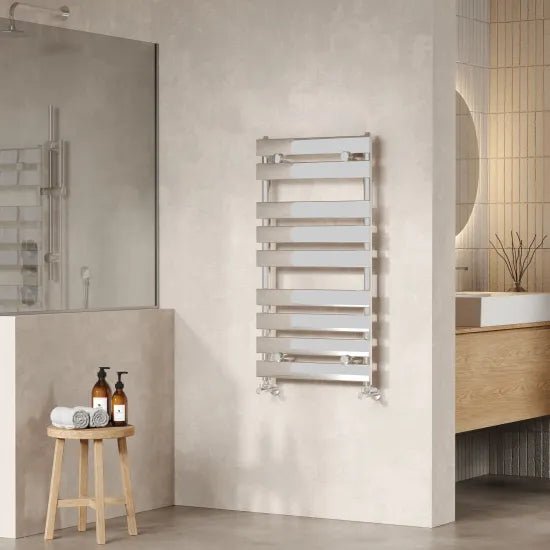 Nuie Piazza Chrome Horizontal Heated Towel Rail - 950mm x 500mm - Trusted Building Supplies