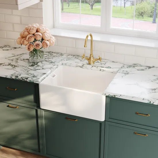 Nuie White Belfast Fireclay Kitchen Sink 1 Bowl - 595mm x 455mm - Trusted Building Supplies
