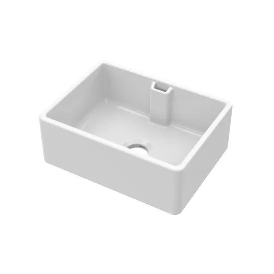 Nuie White Belfast Fireclay Kitchen Sink 1 Bowl with Overflow - 595mm x 450mm - Trusted Building Supplies
