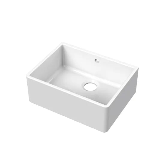 Nuie White Butler Fireclay Kitchen Sink 1 Bowl with Overflow - 595mm x 450mm - Trusted Building Supplies