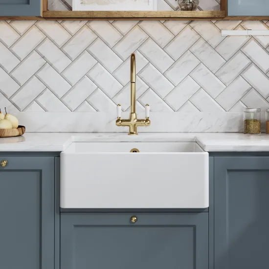Nuie White Butler Fireclay Kitchen Sink 1 Bowl with Overflow - 595mm x 450mm - Trusted Building Supplies
