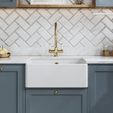 Nuie White Butler Fireclay Kitchen Sink 1 Bowl with Overflow - 595mm x 450mm - Trusted Building Supplies