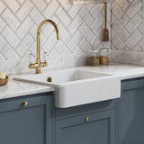 Nuie White Butler Overmount Fireclay Kitchen Sink 1 Bowl with Overflow - 595mm x 460mm - Trusted Building Supplies