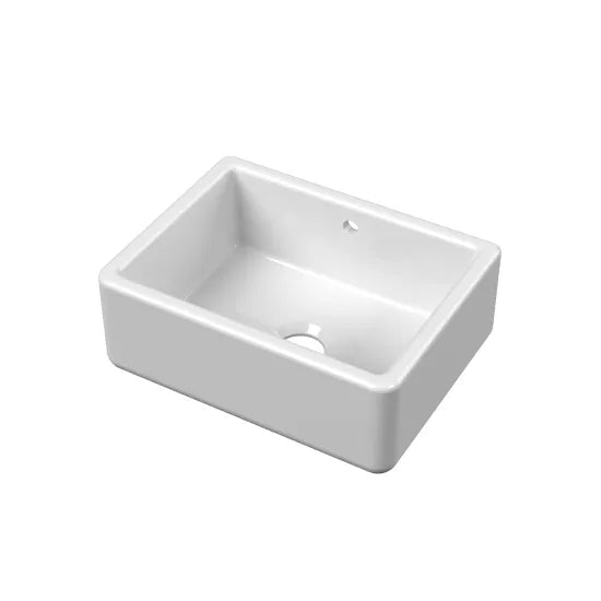 Nuie White Butler Thick Edged Kitchen Sink with Overflow 1 Bowl - 595mm x 450mm - Trusted Building Supplies