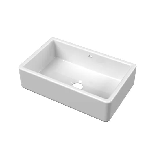 Nuie White Butler Thick Edged Kitchen Sink with Overflow 1 Bowl - 795mm x 500mm - Trusted Building Supplies