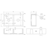 Nuie White Butler Thick Edged Kitchen Sink with Overflow 2 Bowl - 795mm x 500mm - Trusted Building Supplies