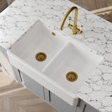 Nuie White Butler Thick Edged Kitchen Sink with Overflow 2 Bowl - 795mm x 500mm - Trusted Building Supplies