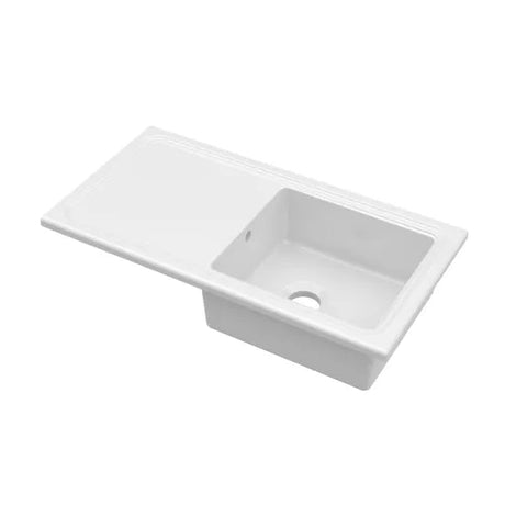 Nuie White Inset Fireclay Kitchen Drainer Sink 1 Bowl - 1010mm x 525mm - Trusted Building Supplies