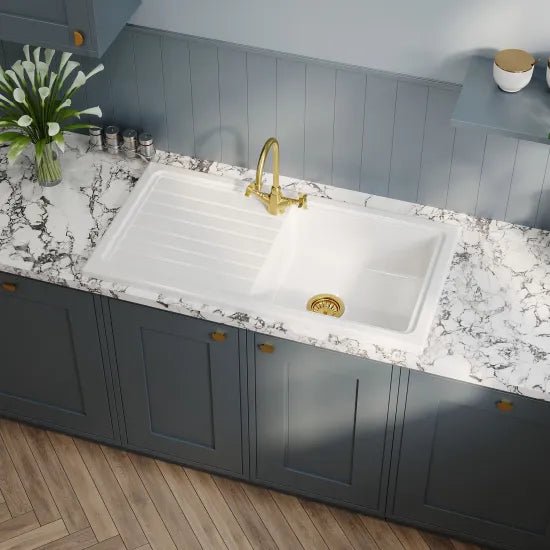 Nuie White Inset Fireclay Kitchen Sink 1 Bowl - 1010mm x 525mm - Trusted Building Supplies