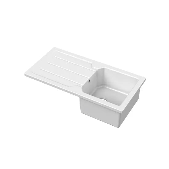 Nuie White Inset Fireclay Kitchen Sink 1 Bowl - 865mm x 435mm - Trusted Building Supplies