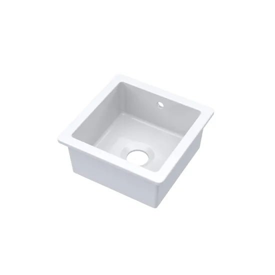 Nuie White Undermount Fireclay Kitchen Sink 1 Bowl with Overflow - 457mm x 457mm - Trusted Building Supplies