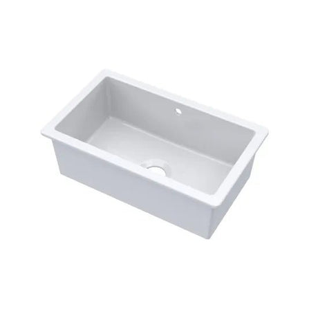 Nuie White Undermount Fireclay Kitchen Sink 1 Bowl with Overflow - 763mm x 457mm - Trusted Building Supplies