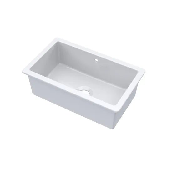 Nuie White Undermount Fireclay Kitchen Sink 1 Bowl with Overflow - 763mm x 457mm - Trusted Building Supplies