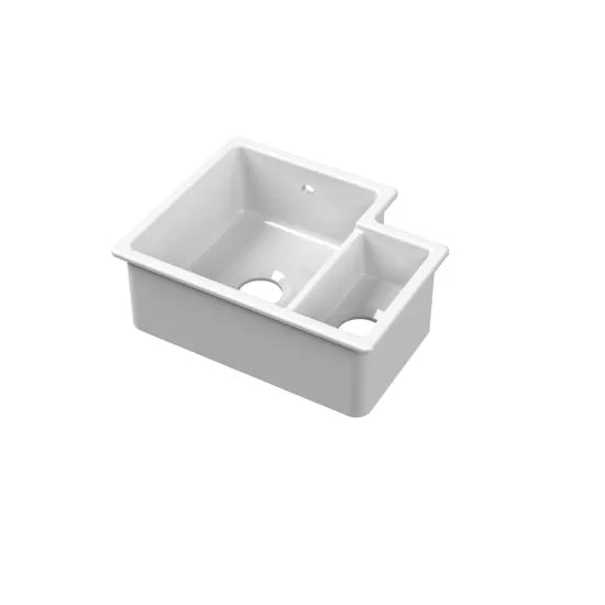 Nuie White Undermount Fireclay LH Kitchen Sink 1.5 Bowl with Central Waste - 549mm x 441mm - Trusted Building Supplies