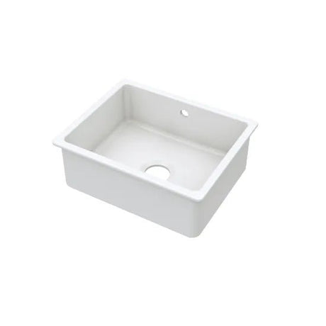 Nuie White Undermount Kitchen Sink 1 Bowl with Overflow & Central Waste - 548mm x 442mm - Trusted Building Supplies