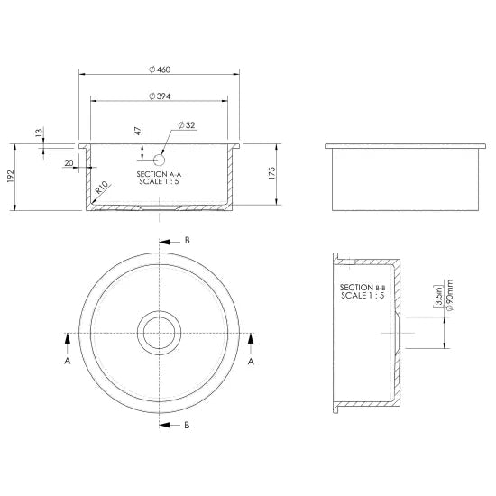 Nuie White Undermount Round Kitchen Sink 1 Bowl with Overflow - 460mm - Trusted Building Supplies