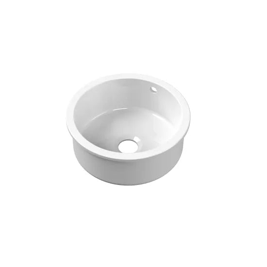 Nuie White Undermount Round Kitchen Sink 1 Bowl with Overflow - 460mm - Trusted Building Supplies
