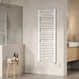 Nuie White Vertical Electric Heated Towel Rail - 1375mm x 480mm - Trusted Building Supplies