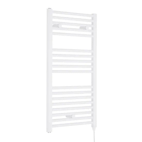 Nuie White Vertical Electric Heated Towel Rail - 920mm x 480mm - Trusted Building Supplies