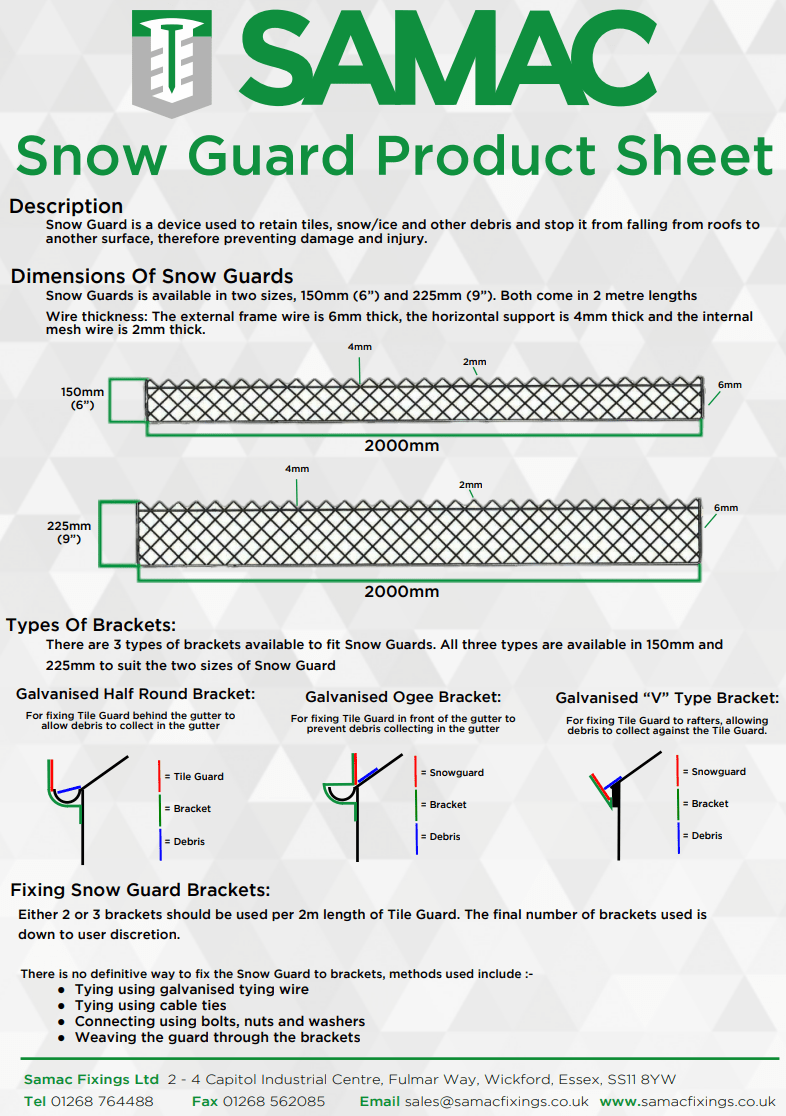 Samac Metal Snow Guard for Tiles & Slates - 225mm x 2m - Trusted Building Supplies